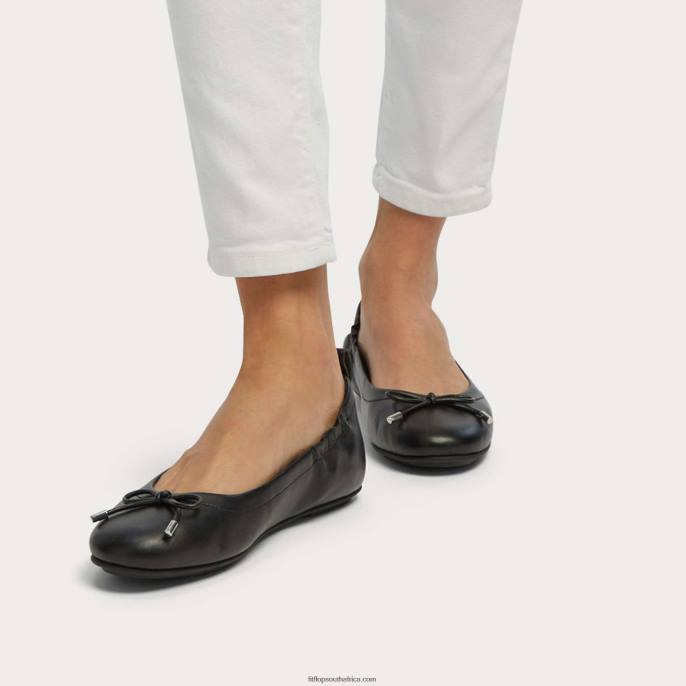 Women ALLEGRO Bow Leather Ballet Pumps Fitflop 882F290 All Black