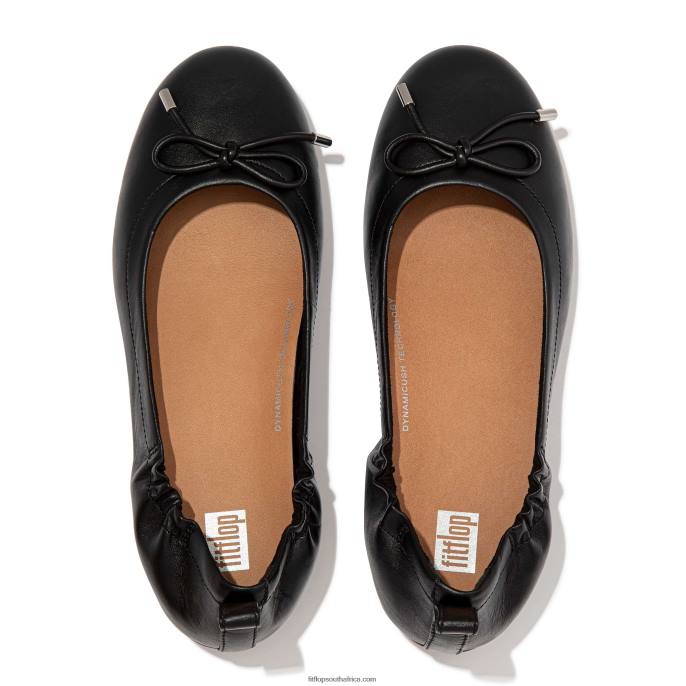 Women ALLEGRO Bow Leather Ballet Pumps Fitflop 882F290 All Black