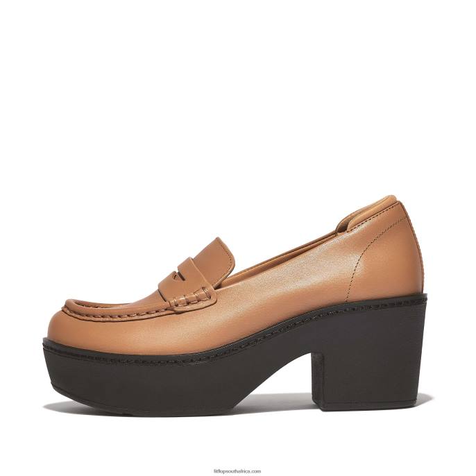 Women PILAR Leather Platform Loafers Fitflop 882F157 Latte Tan