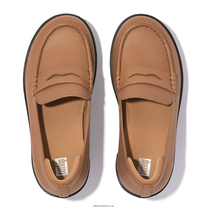 Women PILAR Leather Platform Loafers Fitflop 882F157 Latte Tan