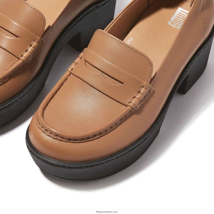 Women PILAR Leather Platform Loafers Fitflop 882F157 Latte Tan