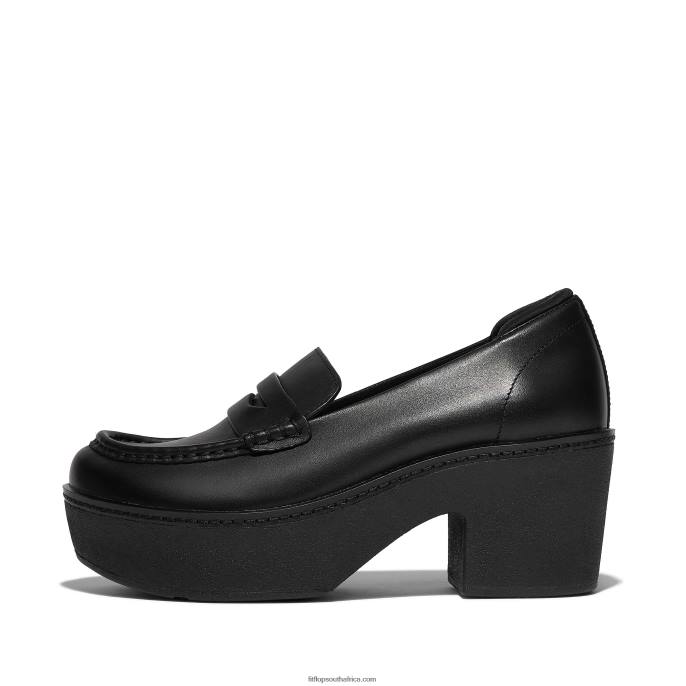 Women PILAR Leather Platform Loafers Fitflop 882F158 All Black