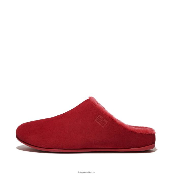 Women CHRISSIE Shearling-Lined Suede Slippers Fitflop 882F333 Rich Red