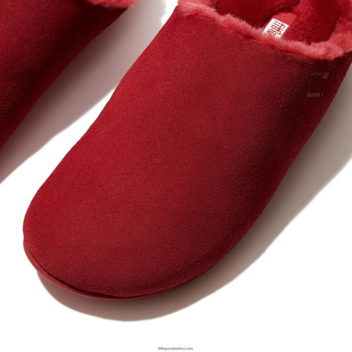 Women CHRISSIE Shearling-Lined Suede Slippers Fitflop 882F333 Rich Red
