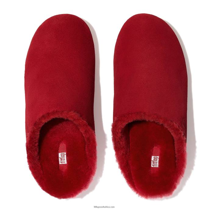 Women CHRISSIE Shearling-Lined Suede Slippers Fitflop 882F333 Rich Red