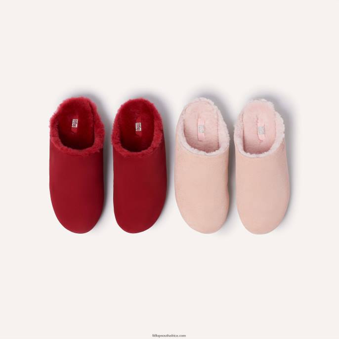 Women CHRISSIE Shearling-Lined Suede Slippers Fitflop 882F333 Rich Red