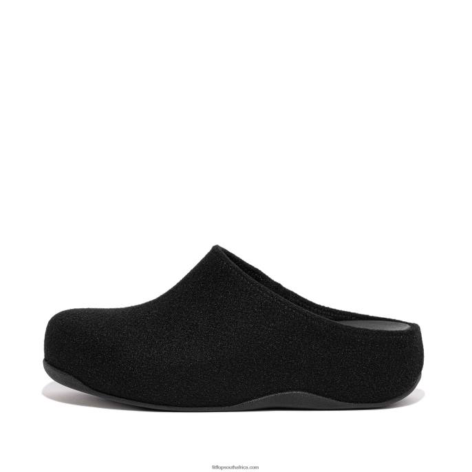 Women SHUV Cushy Felt Clog Slippers Fitflop 882F319 All Black