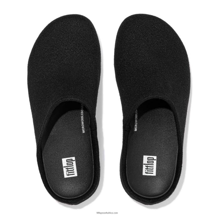 Women SHUV Cushy Felt Clog Slippers Fitflop 882F319 All Black