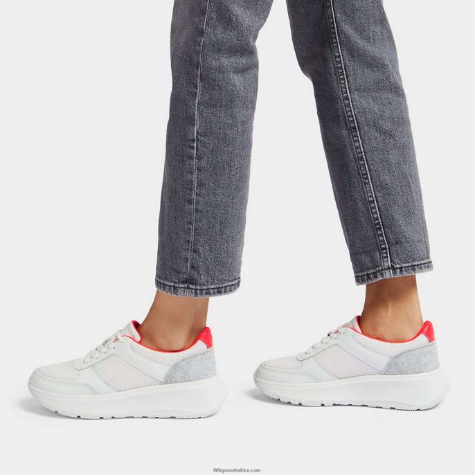 Women F-MODE E01 Leather-Mix Flatform Trainers Fitflop 882F217 Urban White Mix