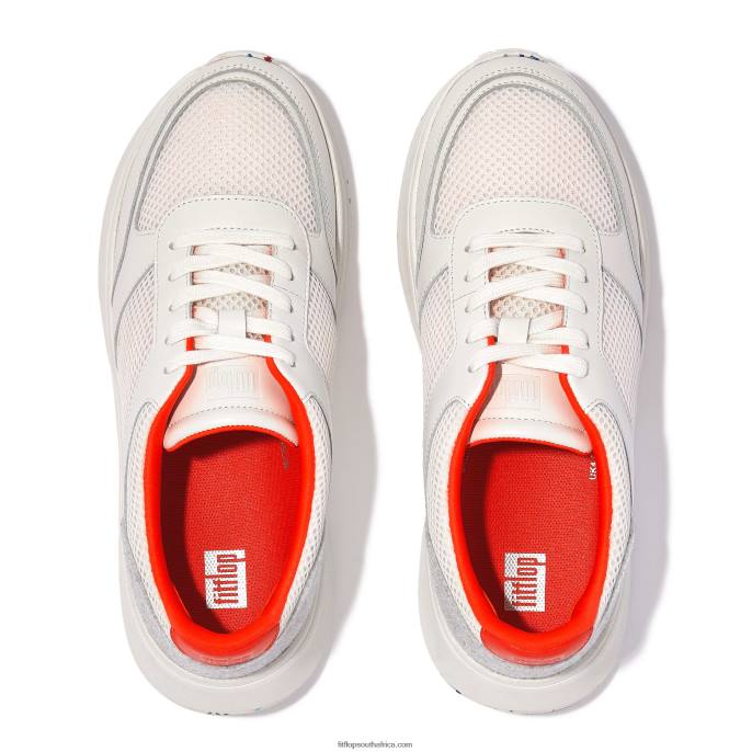 Women F-MODE E01 Leather-Mix Flatform Trainers Fitflop 882F217 Urban White Mix