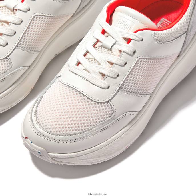 Women F-MODE E01 Leather-Mix Flatform Trainers Fitflop 882F217 Urban White Mix