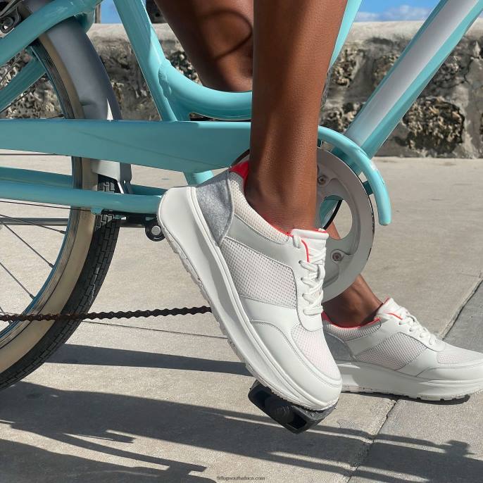 Women F-MODE E01 Leather-Mix Flatform Trainers Fitflop 882F217 Urban White Mix