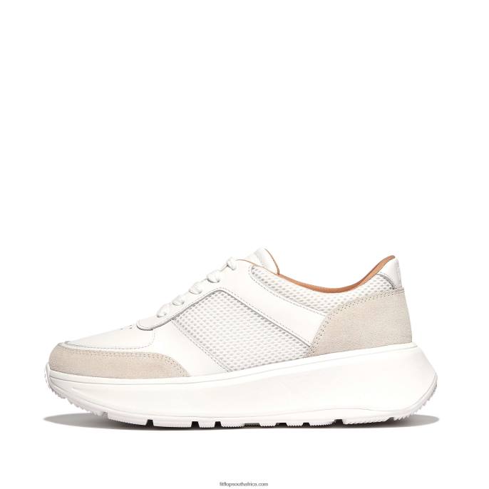 Women F-MODE Leather/Mesh Flatform Trainers Fitflop 882F218 White/Grey
