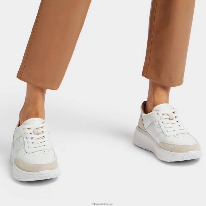 Women F-MODE Leather/Mesh Flatform Trainers Fitflop 882F218 White/Grey