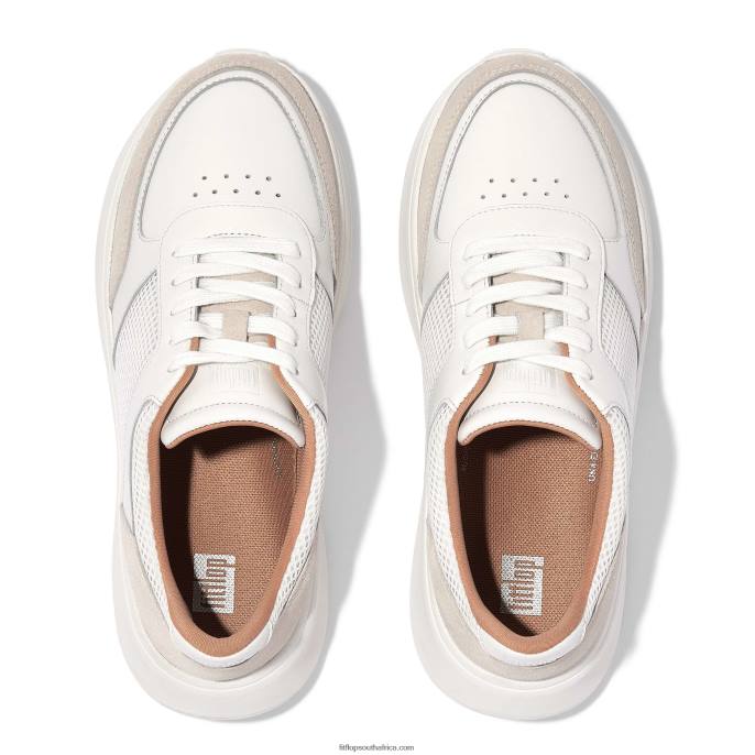 Women F-MODE Leather/Mesh Flatform Trainers Fitflop 882F218 White/Grey