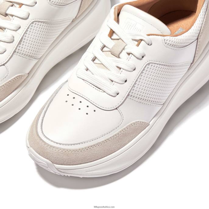 Women F-MODE Leather/Mesh Flatform Trainers Fitflop 882F218 White/Grey
