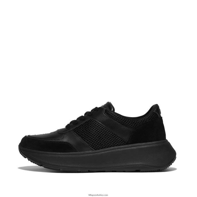 Women F-MODE Leather/Mesh Flatform Trainers Fitflop 882F219 All Black