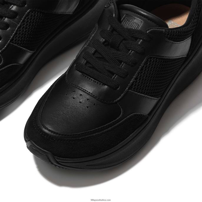 Women F-MODE Leather/Mesh Flatform Trainers Fitflop 882F219 All Black