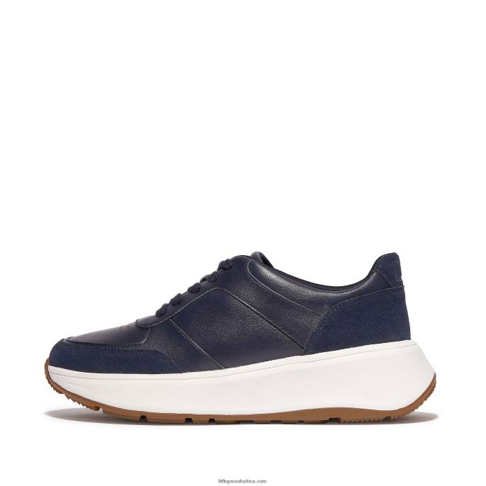 Women F-MODE Leather/Suede Flatform Trainers Fitflop 882F215 Midnight Navy