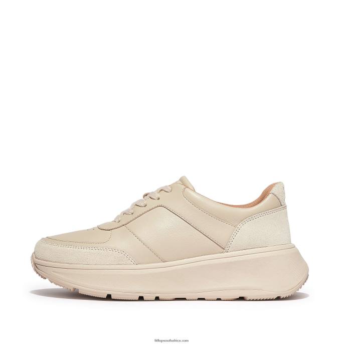 Women F-MODE Leather/Suede Flatform Trainers Fitflop 882F216 Stone Beige