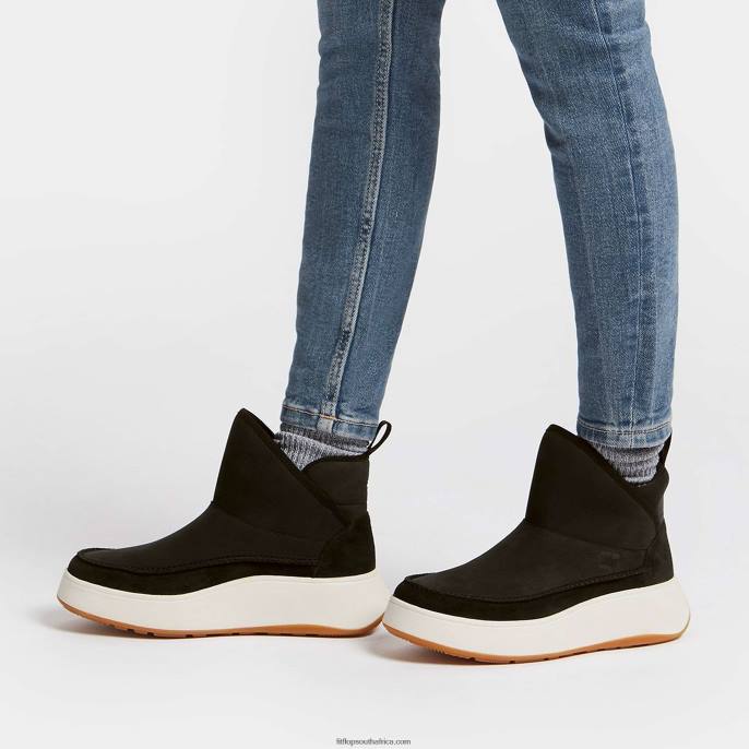 Women F-MODE Nubuck-Mix Flatform Bootie Trainers Fitflop 882F295 Black