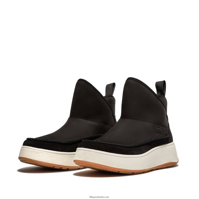 Women F-MODE Nubuck-Mix Flatform Bootie Trainers Fitflop 882F295 Black