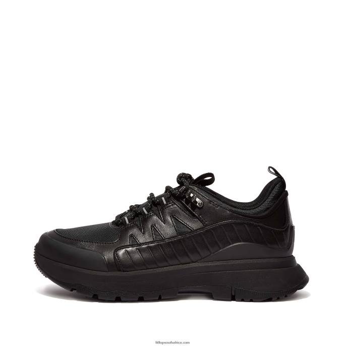 Women NEO-D-HYKER Leather-Mix Walking Trainers Fitflop 882F260 All Black
