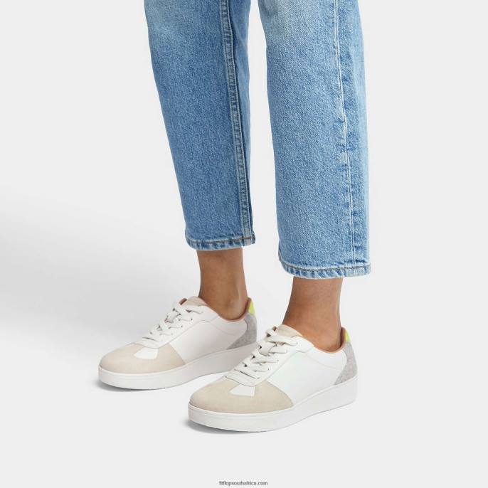 Women RALLY Leather/Felt Panel Trainers Fitflop 882F231 Urban White/Grey