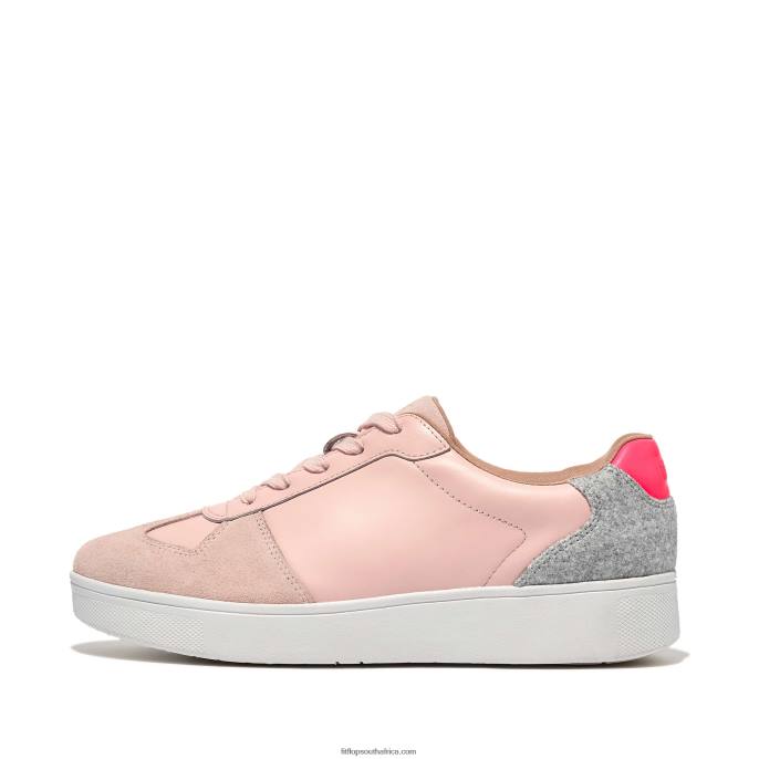 Women RALLY Leather/Felt Panel Trainers Fitflop 882F232 Pink Salt/Grey