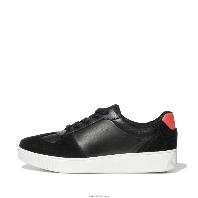 Women RALLY Leather/Felt Panel Trainers Fitflop 882F233 Black/Orange