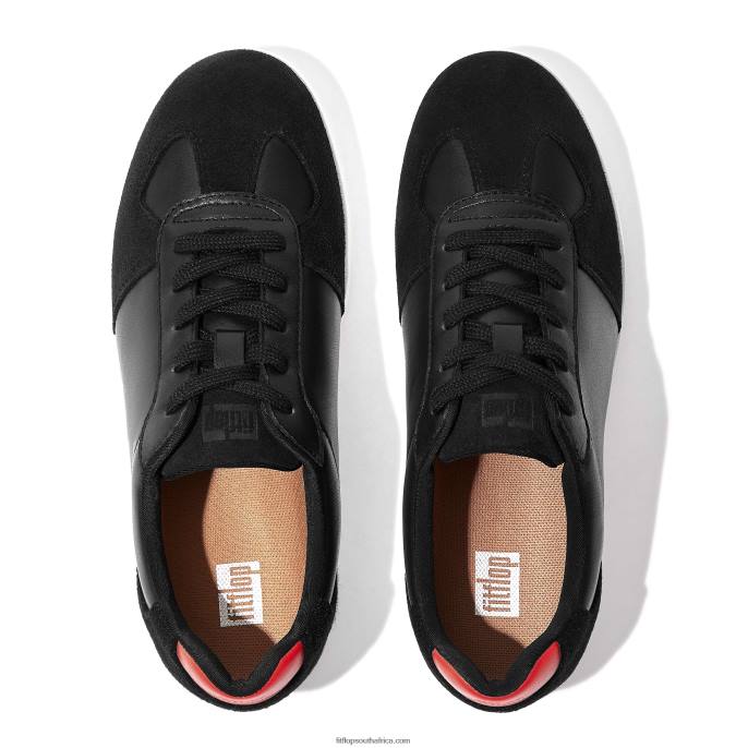 Women RALLY Leather/Felt Panel Trainers Fitflop 882F233 Black/Orange