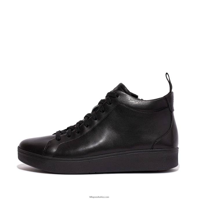 Women RALLY Leather High-Top Trainers Fitflop 882F279 All Black