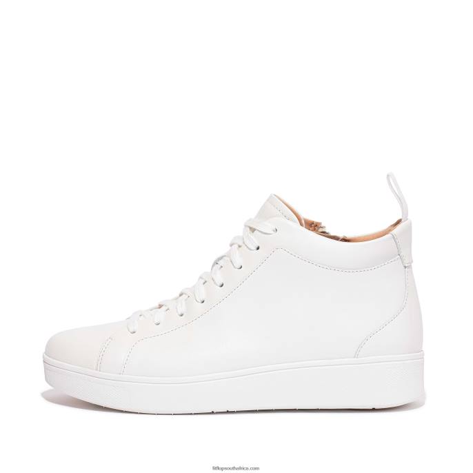 Women RALLY Leather High-Top Trainers Fitflop 882F280 Urban White