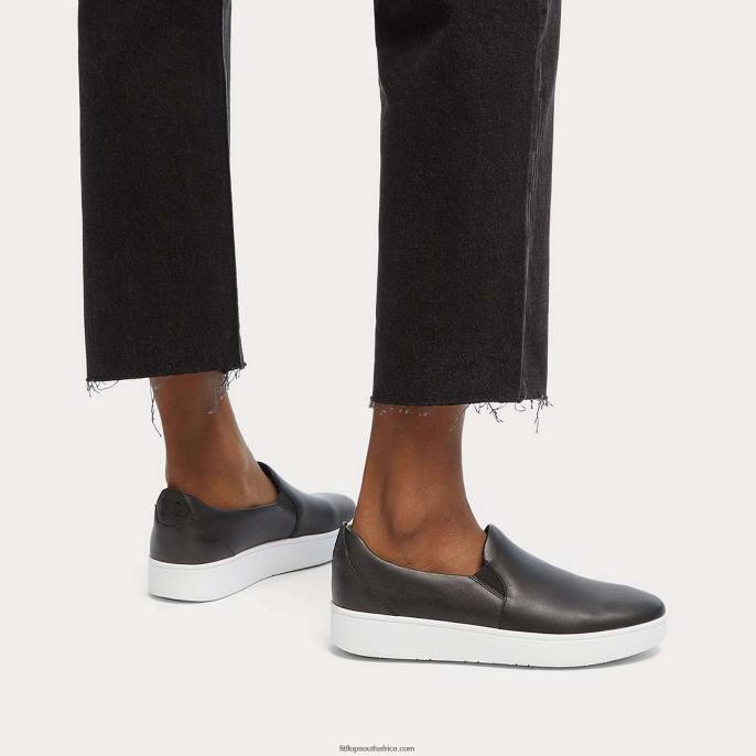 Women RALLY Leather Slip-On Skate Trainers Fitflop 882F281 Black