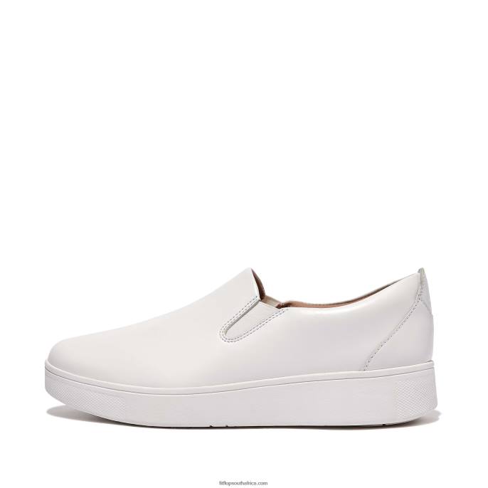 Women RALLY Leather Slip-On Skate Trainers Fitflop 882F282 Urban White