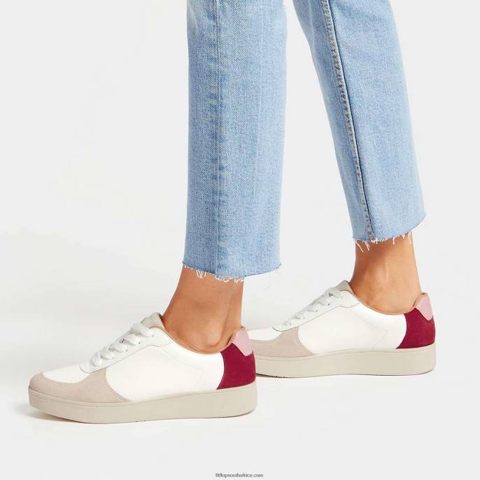 Women RALLY Leather/Suede Panel Trainers Fitflop 882F222 White/Rich Red