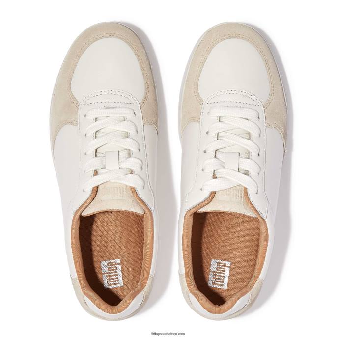 Women RALLY Leather/Suede Panel Trainers Fitflop 882F223 White/Beige