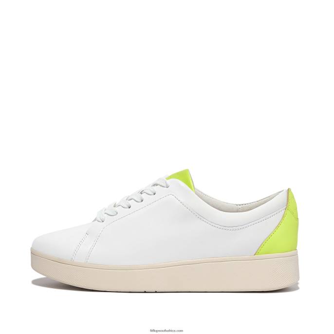 Women RALLY Neon-Pop Leather Trainers Fitflop 882F230 White/Yellow