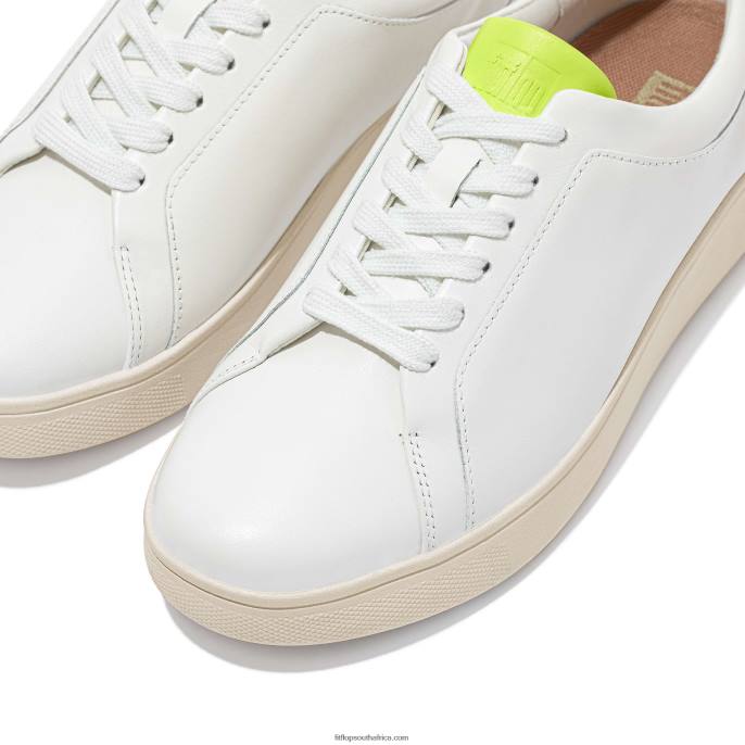 Women RALLY Neon-Pop Leather Trainers Fitflop 882F230 White/Yellow